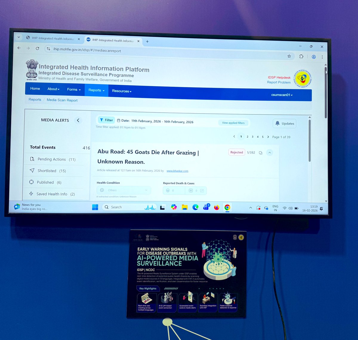 NCDCMoHFW's tweet photo. IHIP-IDSP proudly participated in the #AISummit, showcasing how Artificial Intelligence is strengthening disease surveillance and public health response. Leveraging innovation to build smarter, faster, and more resilient health systems. #PublicHealth #IHIP #IDSP #DigitalHealth https://t.co/v475EDP1Lm