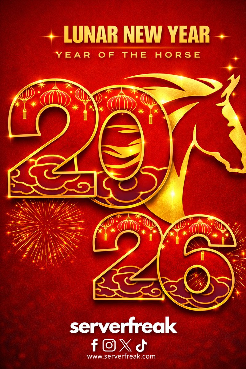 ServerFreak's tweet photo. ✨Serverfreak wishes all our valued clients and friends Gong Xi Fa Cai!✨ 
🧧Happy Chinese New Year!🧧
May the Year of the Horse bring you good health, happiness, and prosperity. May all your plans gallop smoothly toward success throughout the year! https://t.co/gZmlqJOLNT