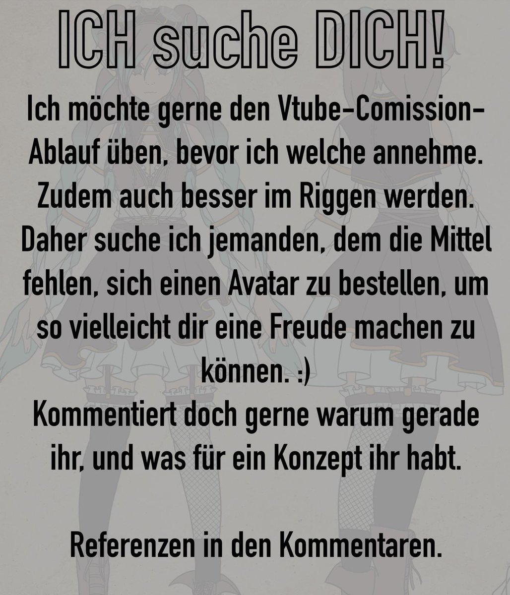 So ich probiers nochmal. Bitte X, funktioniere ;-; 
Da ich selber weiss wie kacke es is wenn man nicht nen personalisiertes Model machen lassen kann, dachte ich wir helfen uns gegenseitig! 

(Sollte jemand mitmachen such ich am 01.03. jemanden aus ^_^) (mehr in den Kommentaren)