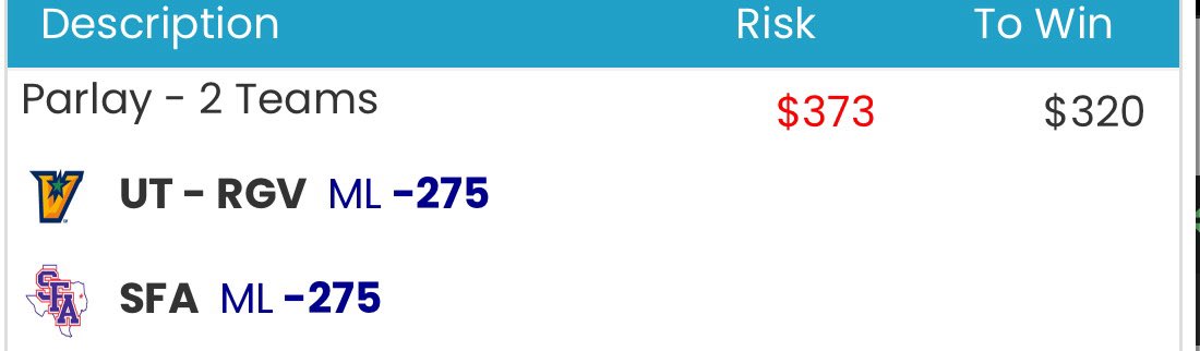 BookiesBoogyMan's tweet image. 🪜BBM’s  $200 &amp;gt; $10,000 CHALLENGE🪜

💰Play #1: $200 &amp;gt; $373✅
💰Play #2: $373 &amp;gt; $693

——————————
MLP Odds: -116 (3.73u)
SF Austin ML -275
UTRGV ML -275
——————————

Drop a like if you’re climbing with me!🫡
Booked w: @leviathanlocks