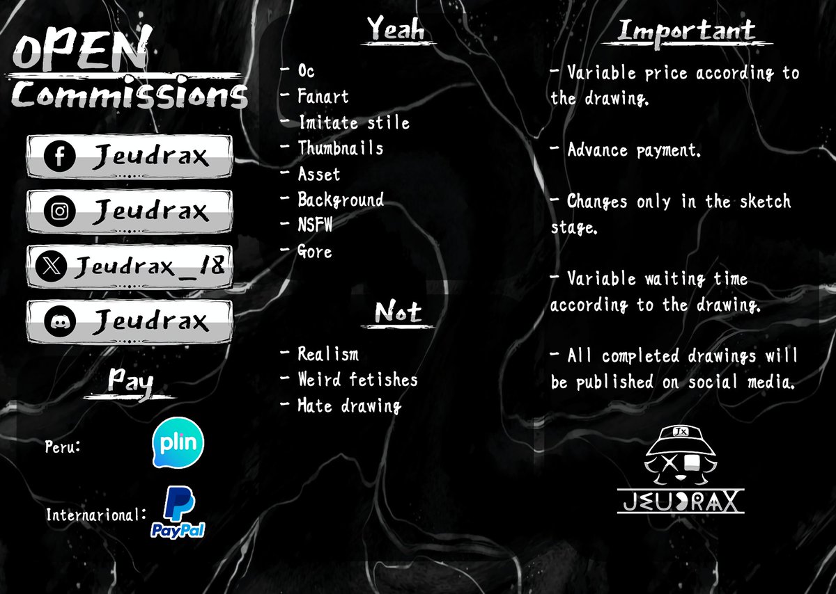 Jeudrax_18's tweet photo. ˖᮫꥓̫҂๋ཻ͛꙰→🍂COMISIÓNES ABIERTAS🍂°.

.°•METODOS DE PAGO•°.

• PLIN 🇵🇪

• PAY PAL 🌎

🌟Mis redes: https://t.co/eXiQuAPb92

#drawing #Commission #anime #manga #art https://t.co/v0GeLWMP6g