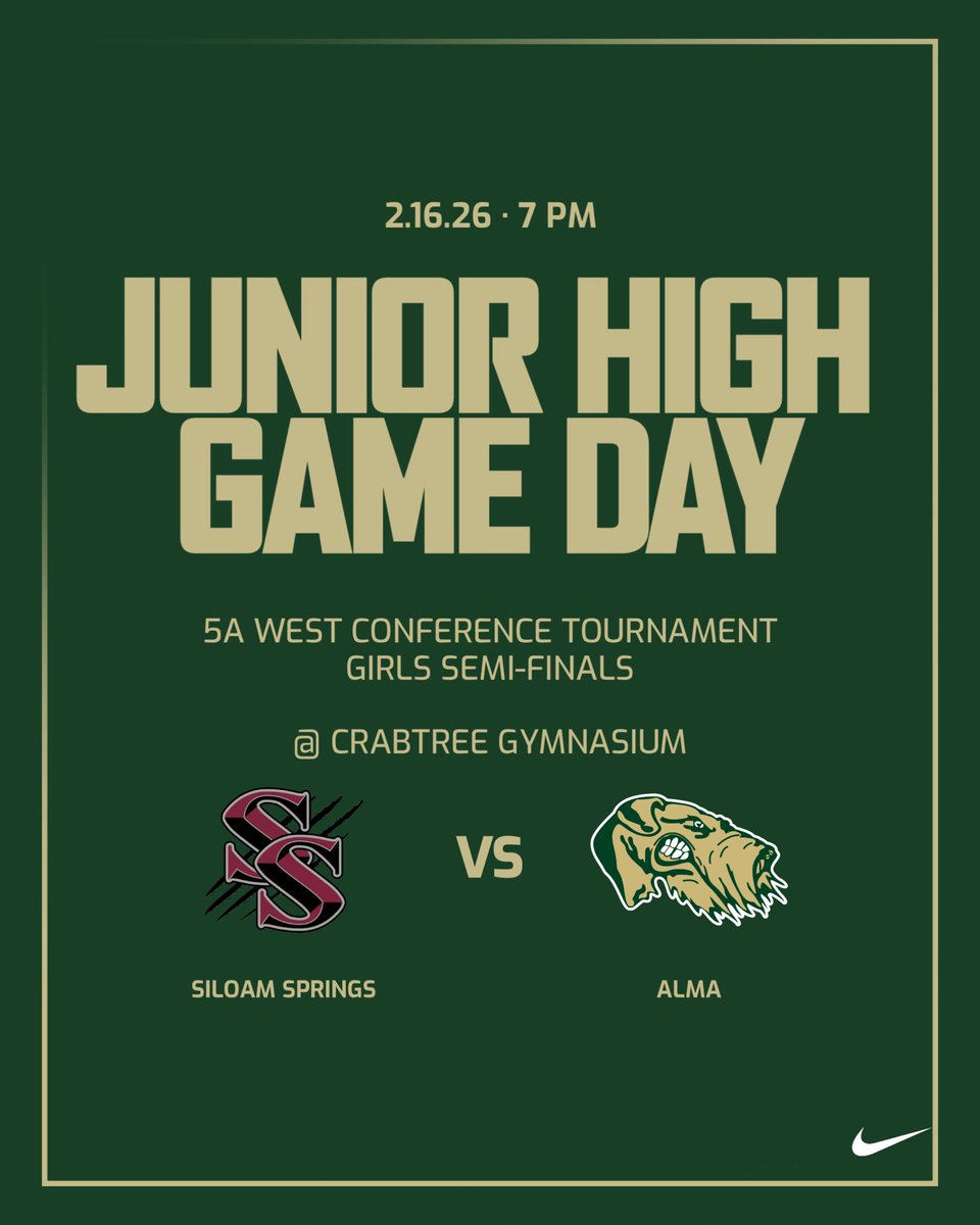 GAMEDAY!! 5A West Conference semi-finals matchup for our Junior High Girls today against Siloam Springs. 7 PM start time at Crabtree Gymnasium ‼️🏀 #daretobegreat