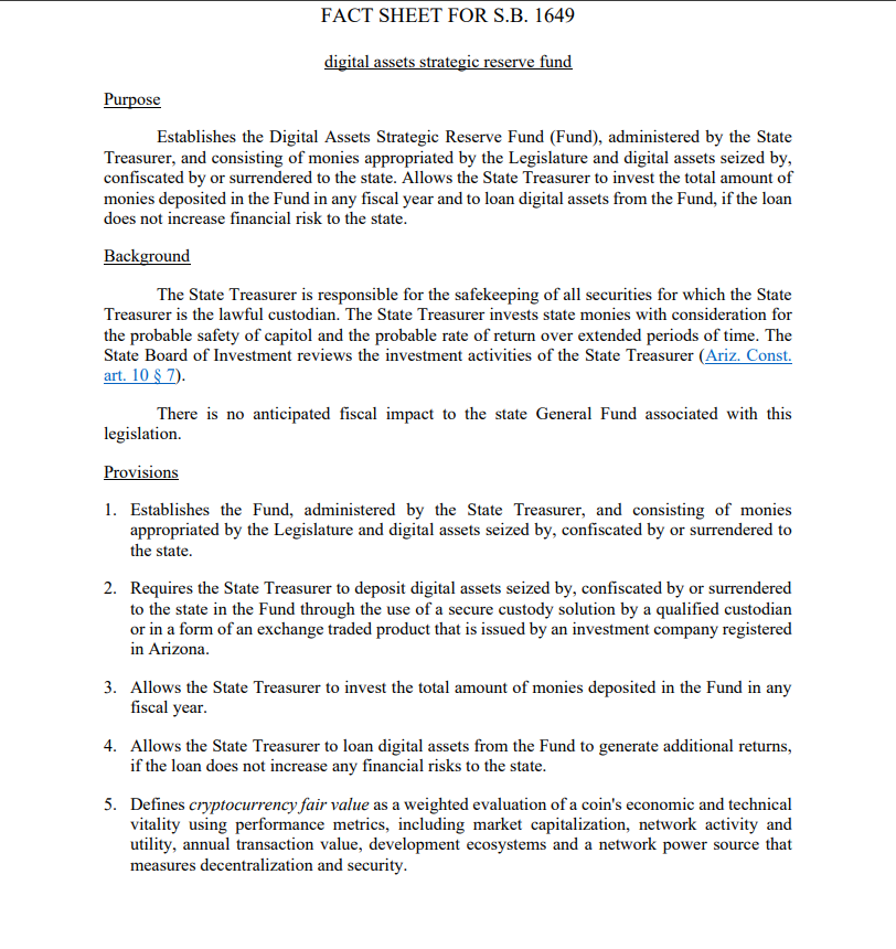 DigiByteCoin's tweet photo. Arizona State Senate - Fact Sheet For S.B. 1649 Digital Assets Strategic Reserve Fund 

Do I 👀DigiByte?

https://t.co/blZ8FIGahg https://t.co/2DFhpZ5aTN