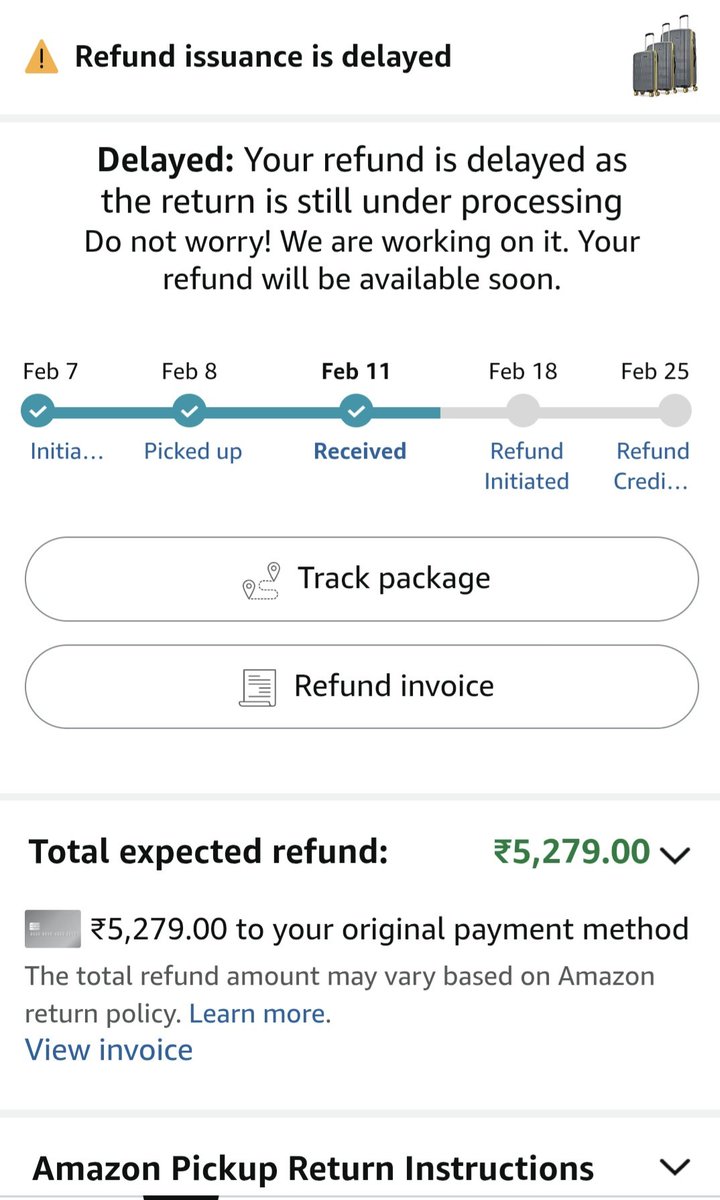 ravi0singh's tweet image. Very disappointing experience 
My return was picked up and already received, but my refund is still not initiated and the amount is stuck in Amazon Pay Later. Please resolve this
@AmazonIN  @AndyJassy @JeffBezos
#AmazonIndia #AmazonRefund #RefundDelay #AmazonPaylatter