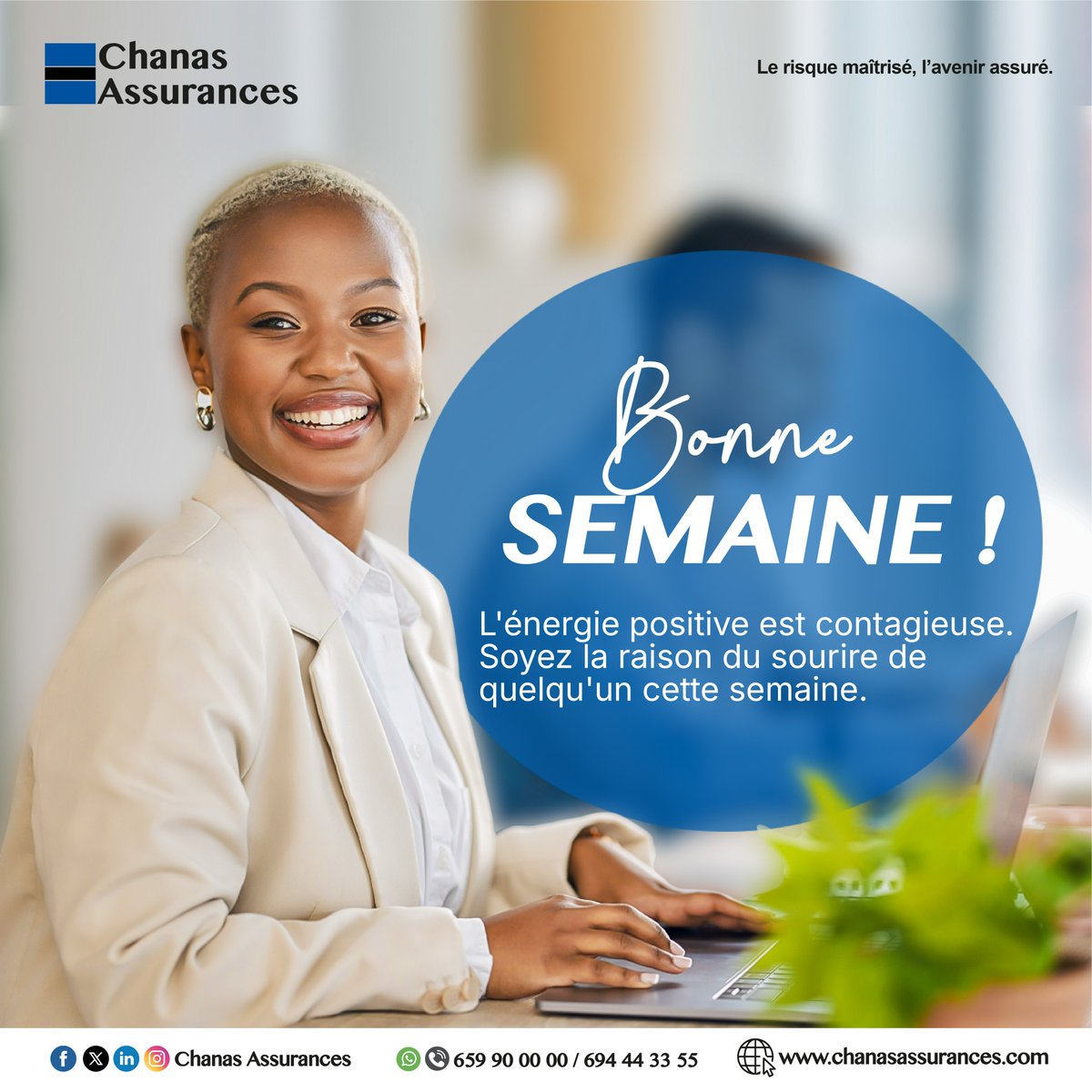 We wish you a great week!
Let’s spread positive energy together.
-------------
Nous vous souhaitons une excellente semaine !
Ensemble, rayonnons d'énergie positive.
#HappyNewWeek #BonneSemaine #ChanasAssurances #FutureSecured #Insurance #AvenirSécurisé #Assurance