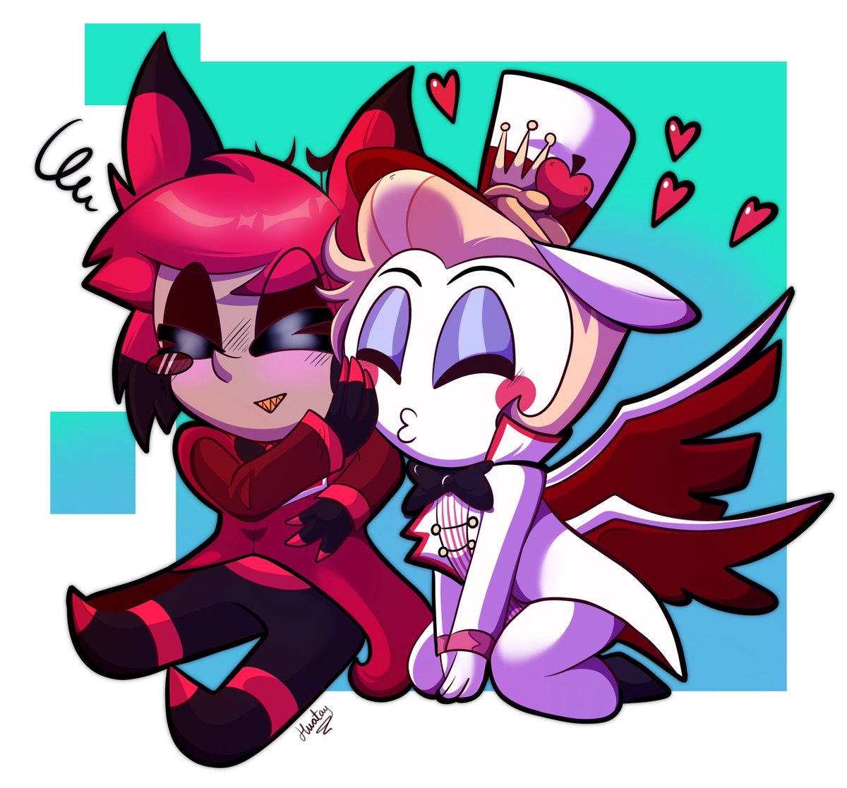 Some Radioapple , i’m not a fan of it ,, it’s the less ship i like but i had to draw it for a secret santa theme like .. so enjoy 

#radioapple #alastorxlucifer #alastorfanart #LuciferFanart #LuciferHazbinHotel #LuciferMorningstar