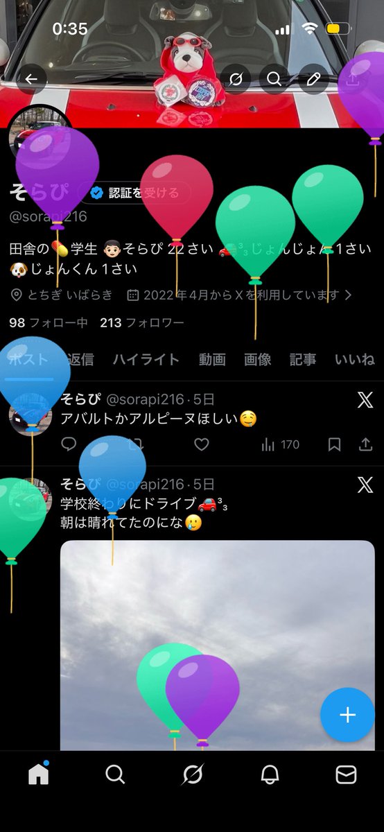 sorapi216's tweet photo. おっともう日が変わっちゃったけど、風船飛びました🎈

23さいもがんばります https://t.co/0NgiSnu9vK
