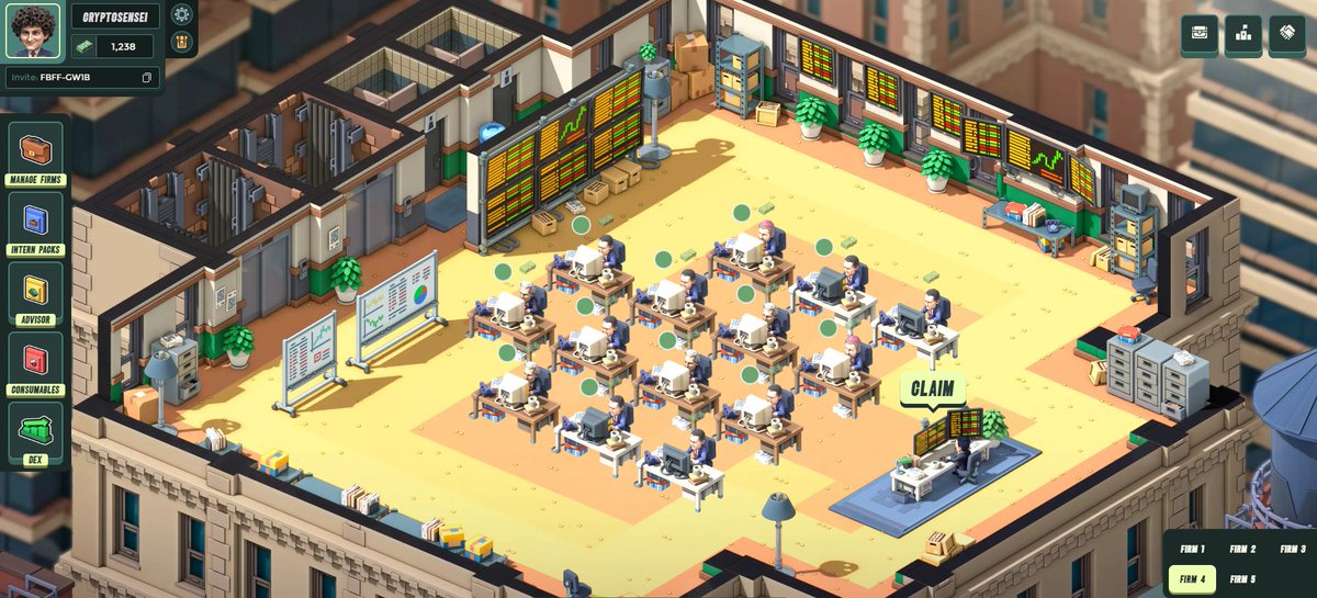 Having a blast on <a href="/cashcitydotfun/">Cash City</a> 

Currently running 5 firms at Level 4 
($1,500 invested)
Generating 4–5 SOL per day at current rates.

If you want to try it out, feel free to use my code:
FBFF-GW1B

cashcity.fun