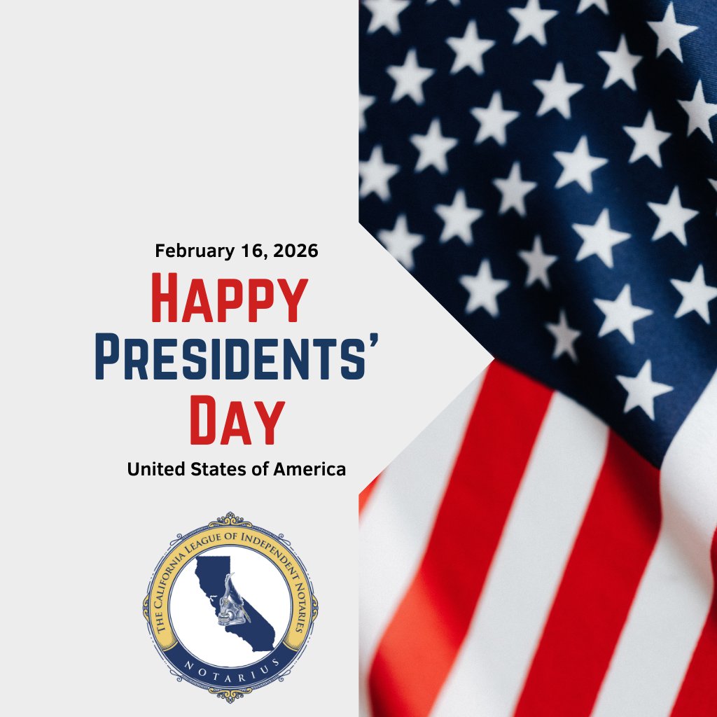 On #PresidentsDay we honor leadership that protects our institutions.

Notaries protect public trust every day.
CLIN is leading efforts to modernize California’s notary fee cap, ensuring continued access to trusted services statewide.

Leadership is service. 🇺🇸