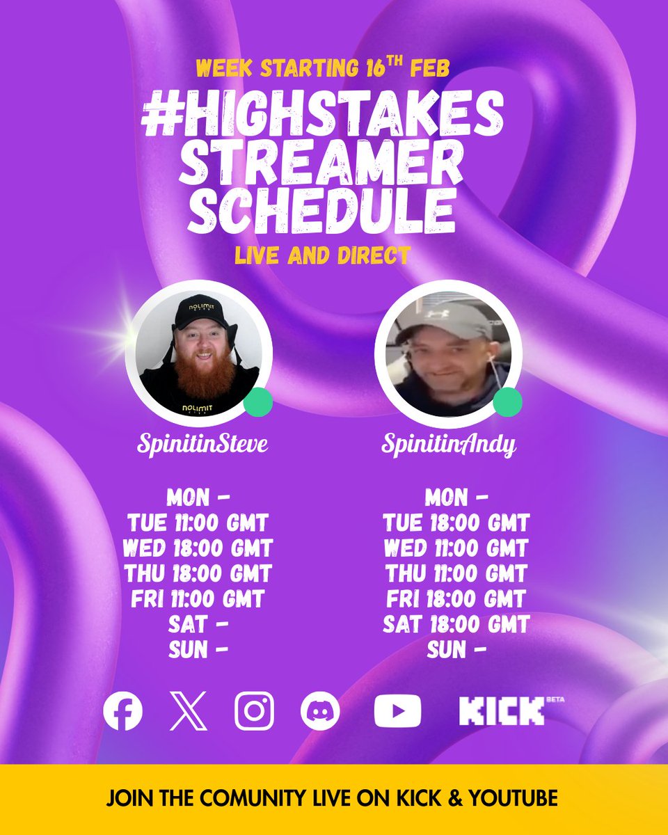 SpinitinSlots's tweet image. COMING TO YOU LIVE AND DIRECT THIS WEEK! 🎰

Steve and Andy will be LIVE on both KICK and YouTube throughout the week.

Hit the link in our bio and stay tuned! 📺