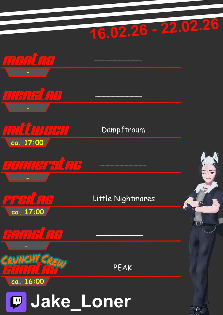Ab dieser Woche streame ich wieder in meinem alten Rhythmus. Nach so langer Zeit ohne Internet, muss ich nun ja einiges nachholen. Schaut doch gerne rein :)
twitch.tv/jake_loner