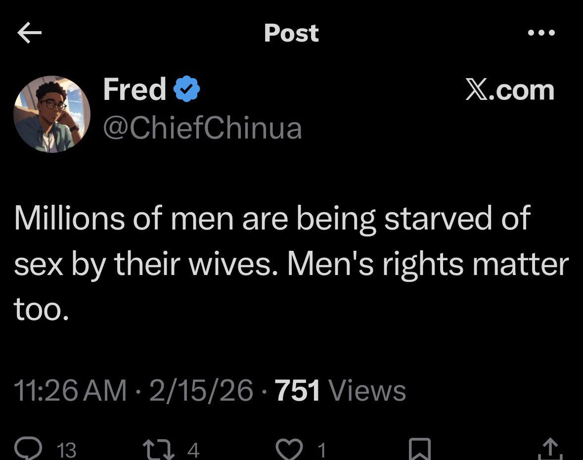 “Starved for sex” lmao
Men are so pathetically weak.
Meet Fred…