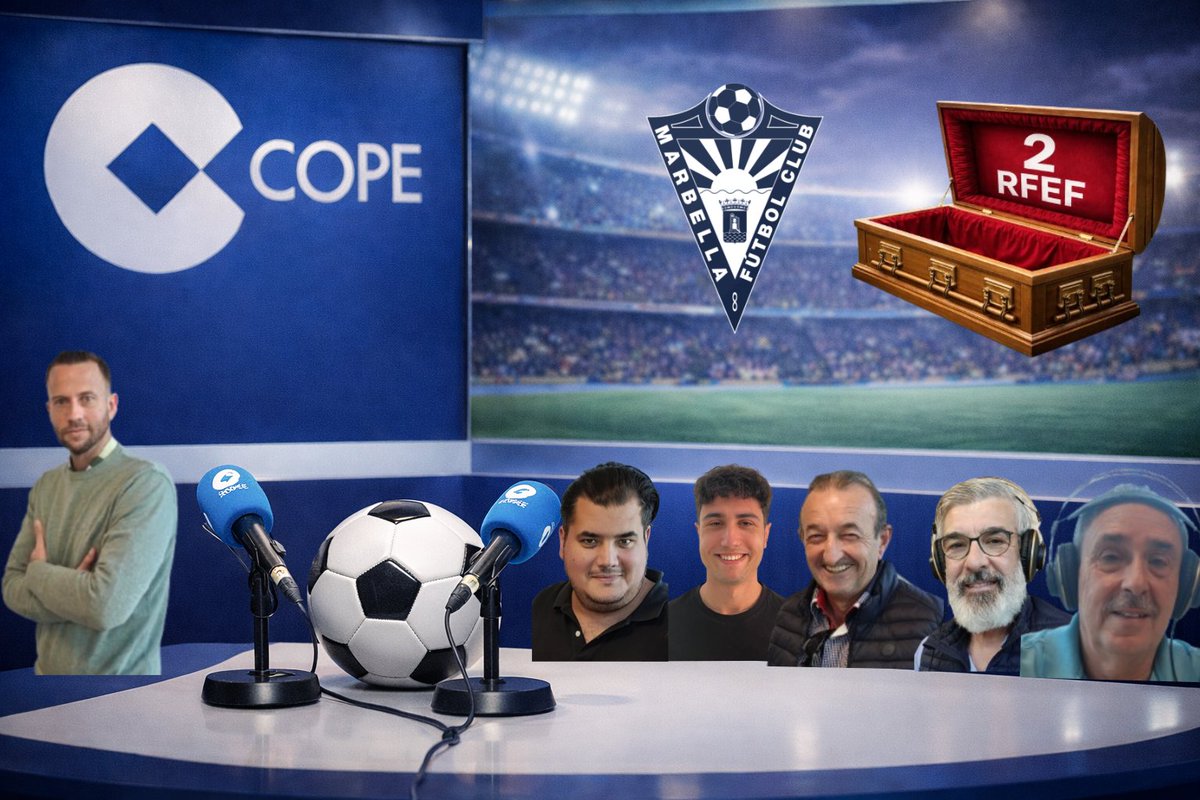 CopeMarbella's tweet photo. 🔵 El @marbella_fc , la crónica perfecta de una muerte anunciada 
🗣️ Tertulia MFC en COPE con @AleAlvarez89 @candivm75 @anferpla @antoniococaofi y Manolo Gómez 
🎧 Audio Deportes COPE Marbella 16/02/2026 👇
https://t.co/NSLcBSmfrs https://t.co/wxgiuuE96k