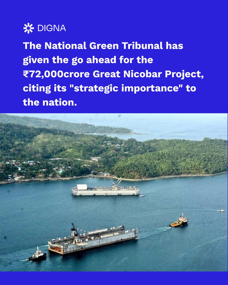 digna_the's tweet image. Big win for India's future! 
 NGT greenlights ₹72,000cr Great Nicobar Project for its strategic edge—boosting maritime security &amp;amp; growth near Malacca Strait.
 Progress over hurdles! #GreatNicobarProject #NGTApproval #StrategicIndia #AndamanNicobar #IndiaRising