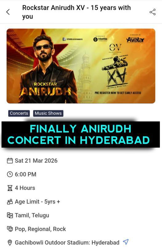 Get ready 🚨
Anirudh Ravichander is set to light up the stage on March 21st at Gachibowli  Stadium! 💥
