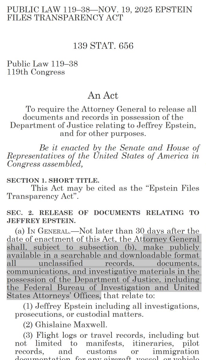 <a href="/SpencerHakimian/">Spencer Hakimian</a> What about that little thing call The Law? 

H.R.4405 - Epstein Files Transparency Act. It doesn't say "some" or "most":