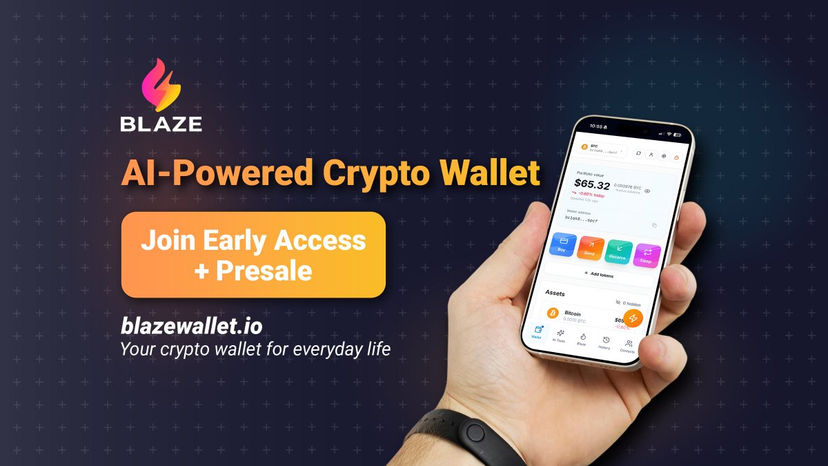 blazewallet_io's tweet photo. BLAZE is an AI-powered crypto wallet built for everyday payments. Join early access + lock in presale pricing. 🔥

Join our BLAZE Wallet Presale now on https://t.co/OuE7LHd8Gu

#crypto #cryptowallet #ai #web3 #presale https://t.co/uKXc95rH6R