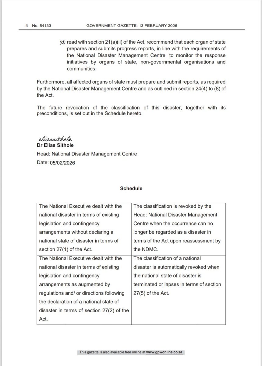 🔔 OFFICIAL ANNOUNCEMENT | NATIONAL DISASTER DECLARED

The Foot and Mouth Disease (FMD) outbreak has been classified as a National Disaster in terms of the Disaster Management Act No. 57 of 2002.

This declaration enables coordinated action across all spheres of government to