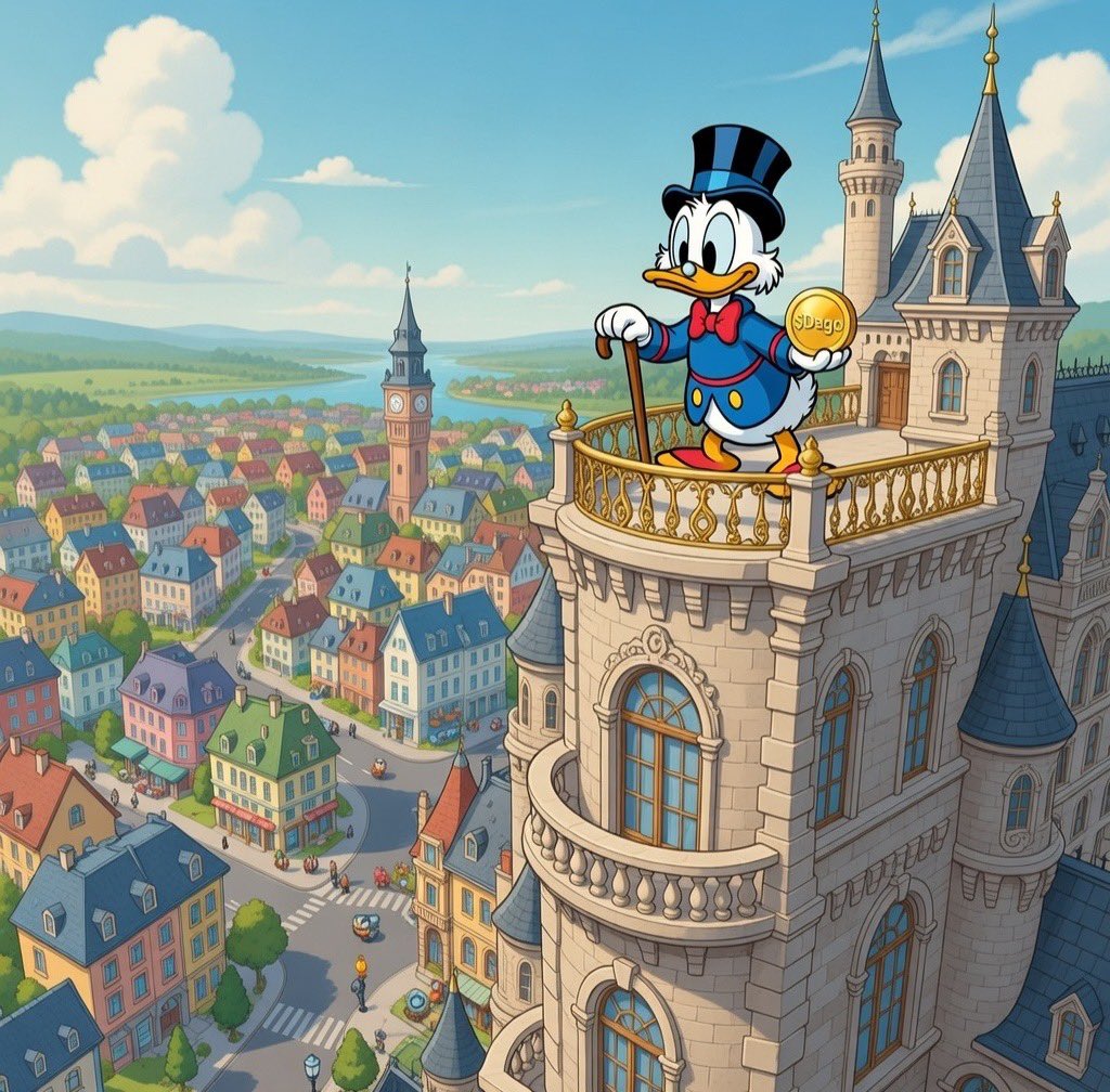 Scrooge on the tower with $DAGO in hand 👑 

"This is our money bin now!" After all the bullshit: We're standing. We hold. We're rebuilding. ⏳🏅

Pure community. Pure power.🫶

$DAGO to the moon - who's there?💎🦆

#Dago 
#DagoArmy 
#SolanaMemes #DagoMakeMemecoinsGreatAgain