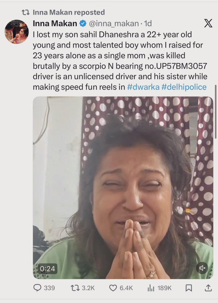 manas_muduli's tweet photo. Behind every “viral reel” is a family shattered forever.

A mother lost her son to a scorpio driver who had no driving license and filming reckless speed reels with his sister.

No DL. No responsibility. One life gone forever.

Our roads have become content studios for stupidity.

This madness has to stop.
