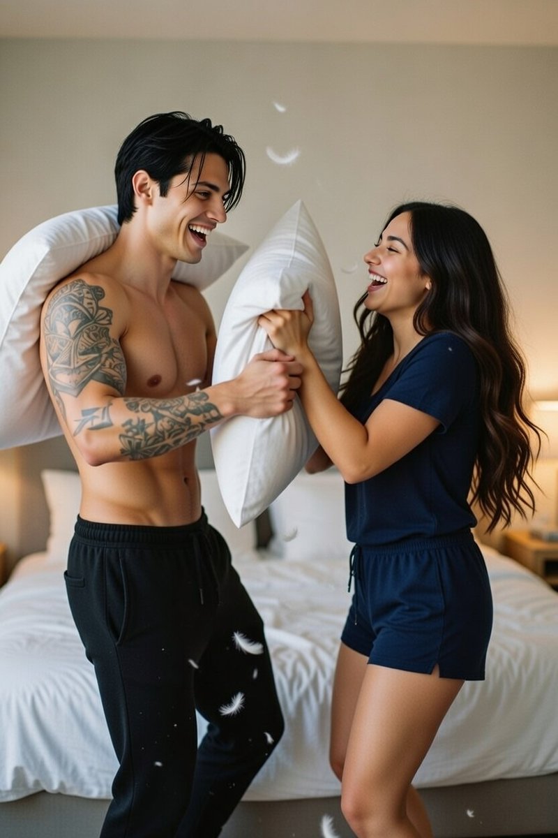 Guerra de almohadas 🤍💘♾️💋
Buenos días ☀️ 

#couplelove