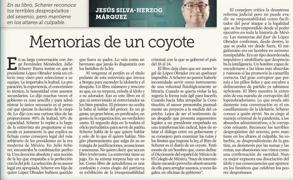 La más dura crítica al libro de Scherer, la de Jesús Silva Herzog Márquez <a href="/jshm00/">Jesús Silva-Herzog M</a> ¡Uff!