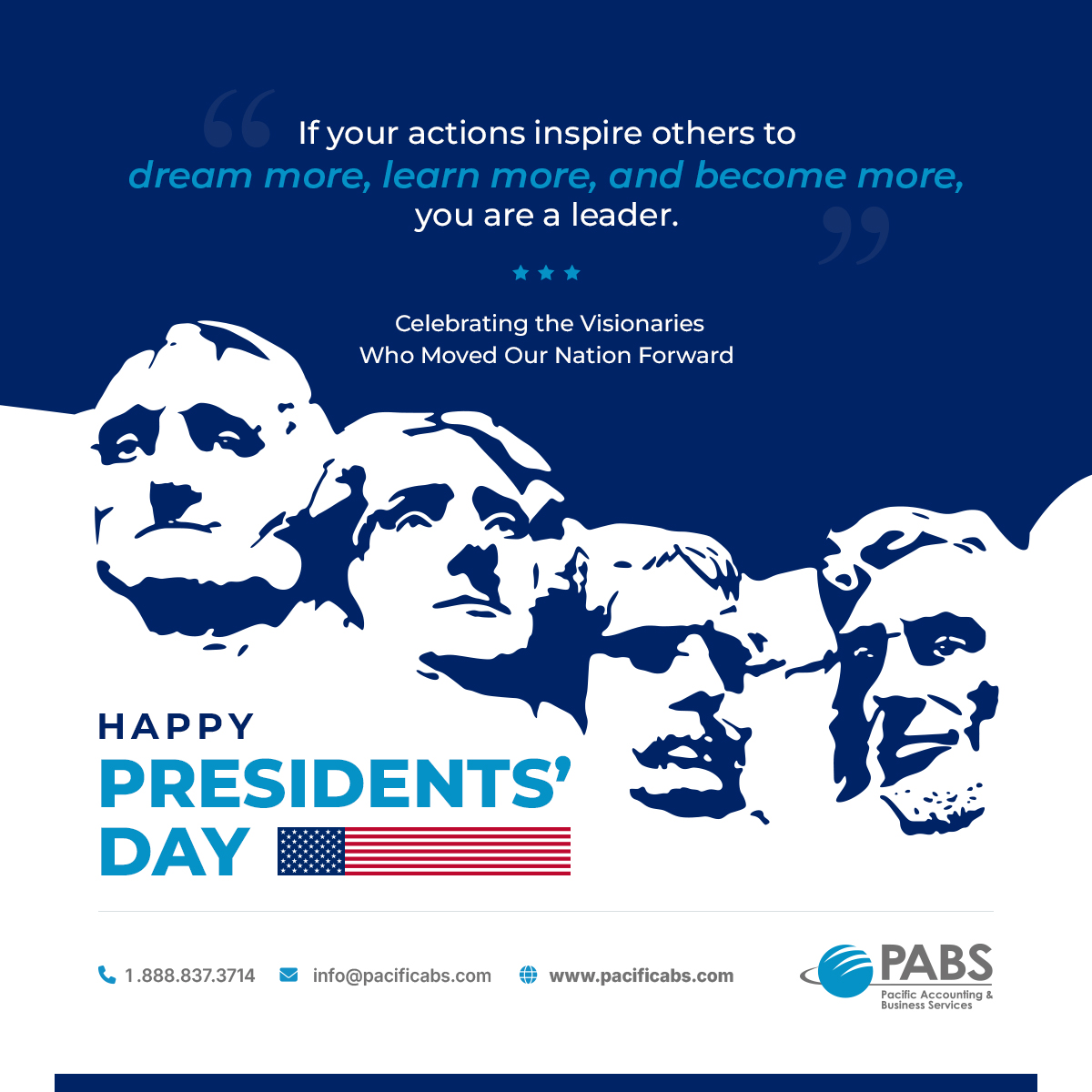 Today we honor the leaders whose vision, courage, and actions inspired generations to dream bigger and achieve more. Their legacy continues to move our nation forward.

Happy Presidents’ Day!

#HappyPresidentsDay #Honor