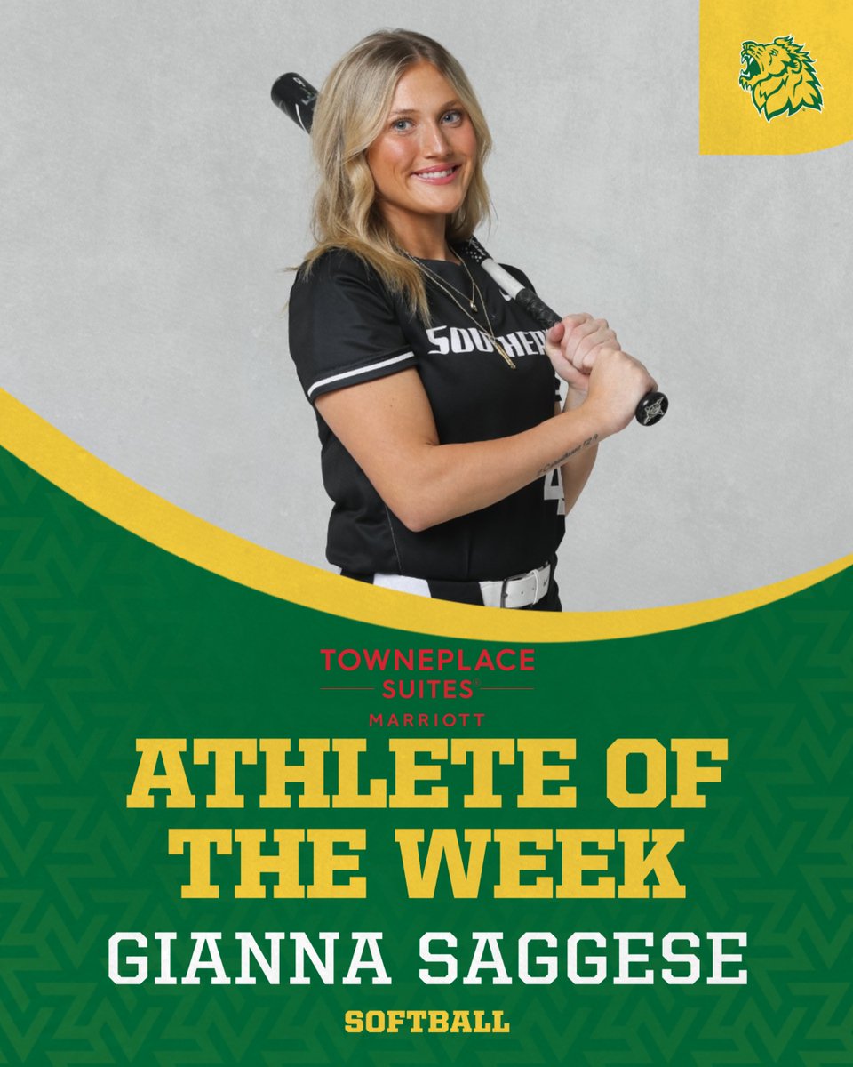 Gianna Saggese of Missouri Southern Softball is our Towneplace Suites Athlete of the Week!!

Gianna Saggese batted .571 (.857 SLG, .667 OB%) with eight hits, eight RBI and seven runs as Missouri Southern softball went 5-0 at the D2 Cherokee Nation Festival.

#GoLions