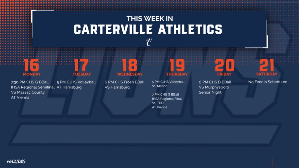CartervilleHigh's tweet photo. This week's schedule of events. Go Lions! https://t.co/T2ZqwCrf7i