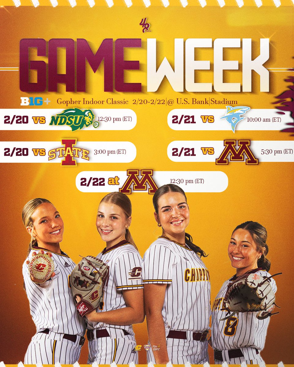 CMUSoftball's tweet photo. It's Monday - you know what that means!: more softball this weekend!

✈️ All the info you need for the weekend => https://t.co/M1nllQKcS4 https://t.co/v9XEmgIGfk
