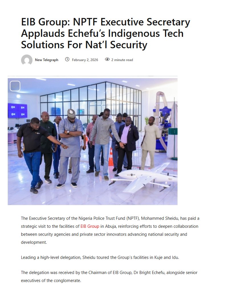BriechUAS's tweet photo. EIB GROUP MAKES HEADLINES. Key partners toured our facilities, spotlighting homegrown innovation in security, tech, infrastructure & digital services. Driving impact. Strengthening industries. Always On Time. #EIBGroup #MakingHeadlines #AfricaInnovation #IndustryImpact https://t.co/iLGoeFhpGK