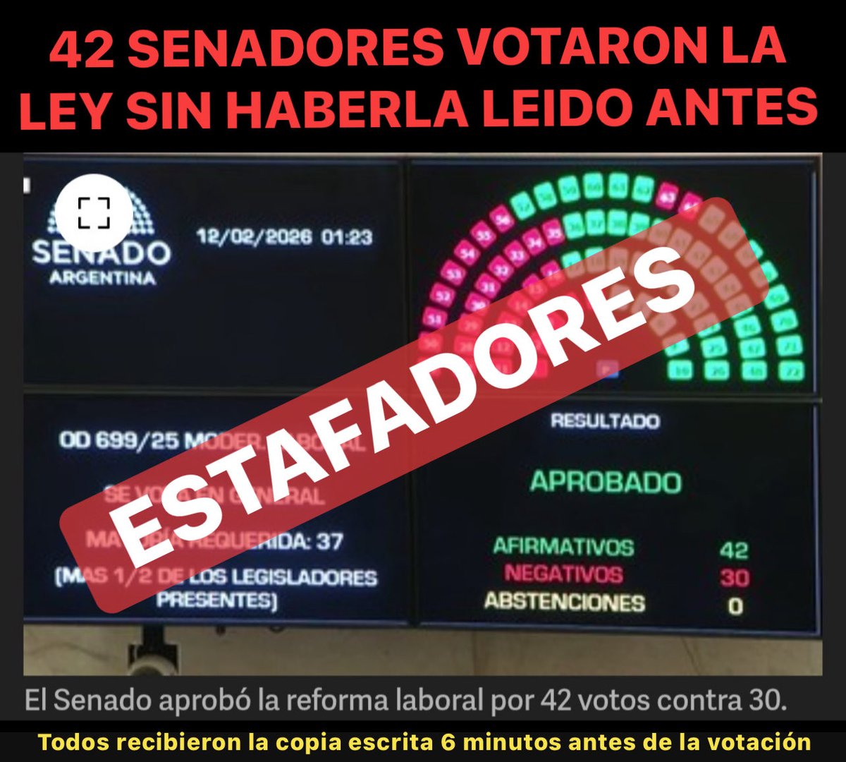 #BuenLunes 
Debería existir un mecanismo que penalice estas prácticas que destruyen el espíritu democrático - de todos modos acompaña esta nefasta acción la jugadita de Sturzenegger y la versatilidad de Bullrich y el silencio sobre $Libra - falta mucho para reaccionar ??