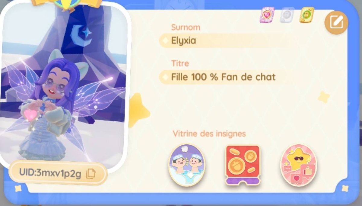 Si certains jouent à Heartopia, n’hésitez pas à m’ajouter ✨

Mon rêve ? Avoir un village rempli d’amis pour s’amuser tous ensemble et admirer vos belles maisons 🥺

Mercredi, il y aura un stream où vous pourrez participer à la construction d’une nouvelle maison ! 🏡💜

#vtuberfr