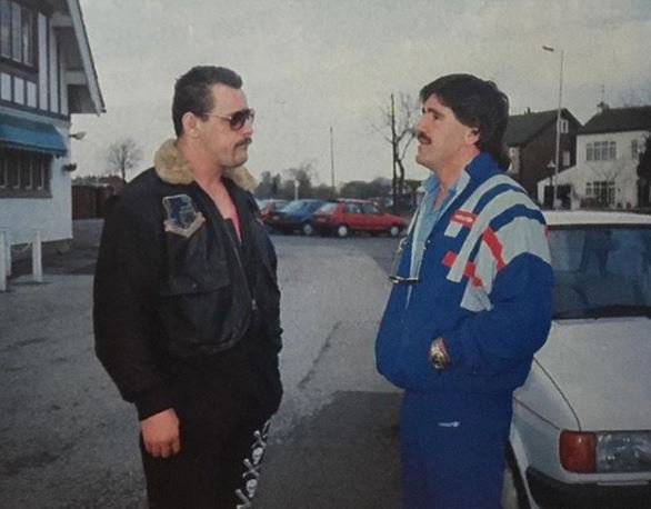 allan_cheapshot's tweet photo. Dynamite Kid &amp; Mark Rocco talking in a pub carpark. https://t.co/DcJtfKi39C