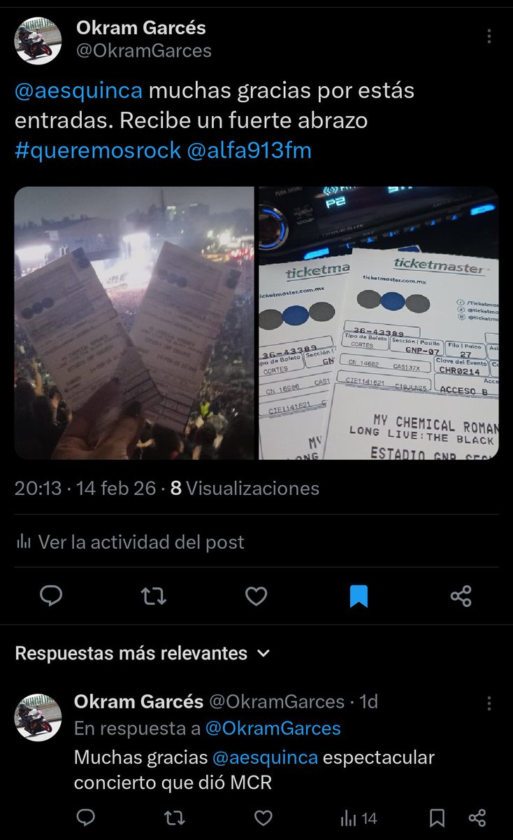 OkramGarces's tweet photo. @aesquinca No digas que no agradecemos los boletos 😭 . Muchas gracias por estás entradas https://t.co/r1ZLRgOqsn