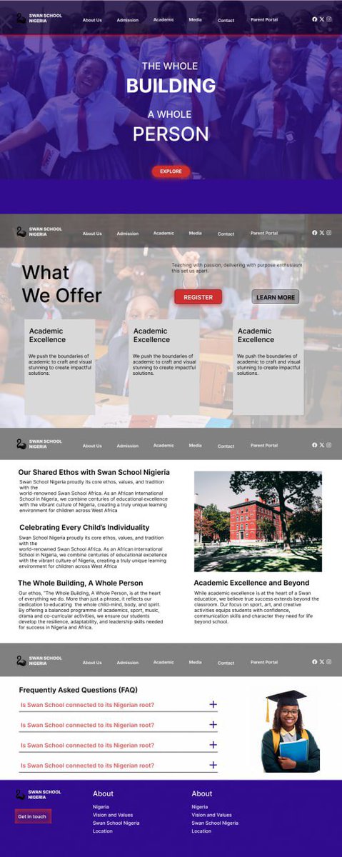 _callmeSwan's tweet photo. Hello 👋🏽 I’m so excited to share a recent school website landing page concept focused on clarity, accessibility, and strong visual storytelling. 
The goal was to highlight academic excellence while creating a warm, welcoming digital experience for parents and students. https://t.co/x1CiQ2SGFW