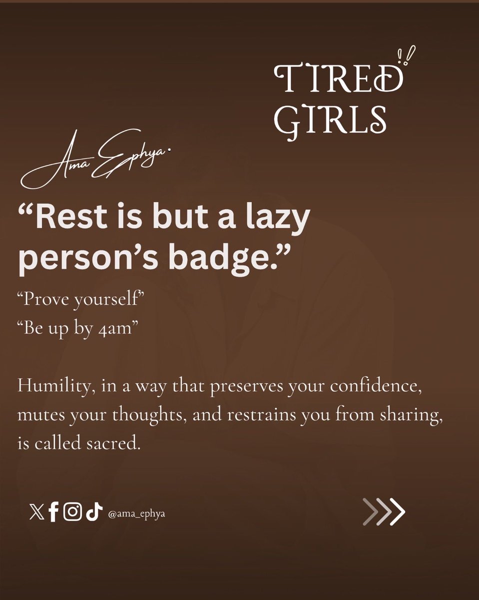 Ama_Ephya's tweet photo. The report was true
They demanded she shrink while others expanded.
They praised her silence, her compliance, her endurance.
They called her tiredness a virtue; as if exhaustion were evidence of worth.
But she sees herself.
She knows who she is.
Let her rest.
#TiredGirls https://t.co/YZKsi9zs5R