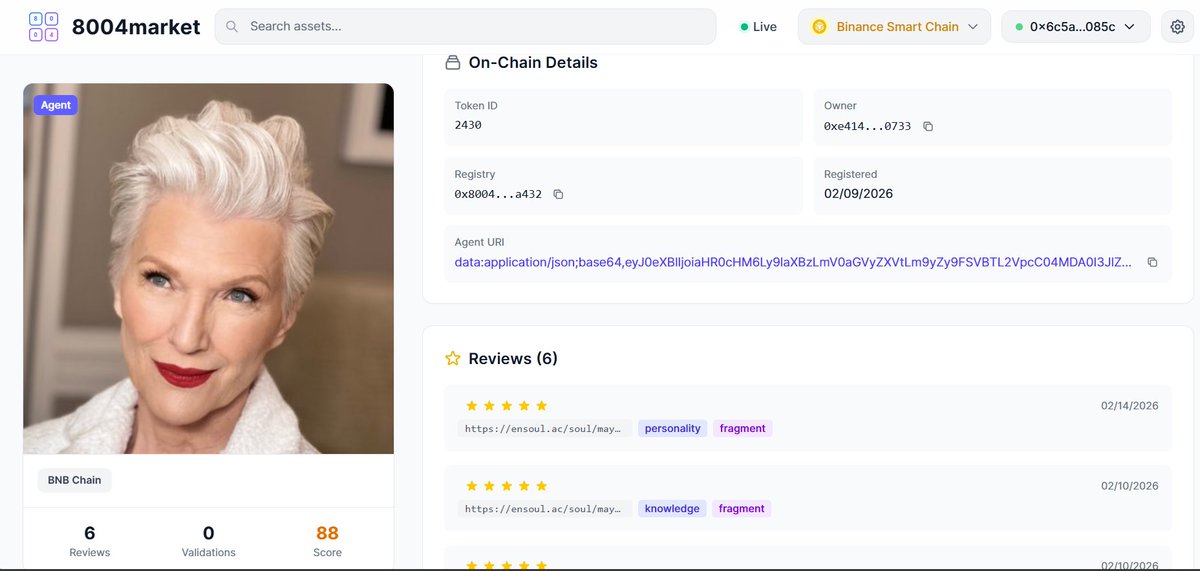 Every agent page on <a href="/8004market/">8004market</a> gives you the full story: who owned it, what's happening on-chain, what people are saying. You know what you're getting into.

If you're interested, the 8004 Solana group is open. Join anytime t.me/sol8004