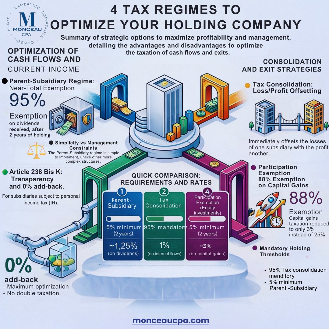 CpaMonceau's tweet image. FR
💼 Holding : connaissez-vous vraiment les 4 régimes fiscaux qui peuvent optimiser votre structure ?

📩 Échangeons.
-------------------
EN
💼 Holding company: do you really know the 4 tax regimes that can optimize your structure?

📩 Let’s talk.
#MonceauCPA #Holding #Fiscalité