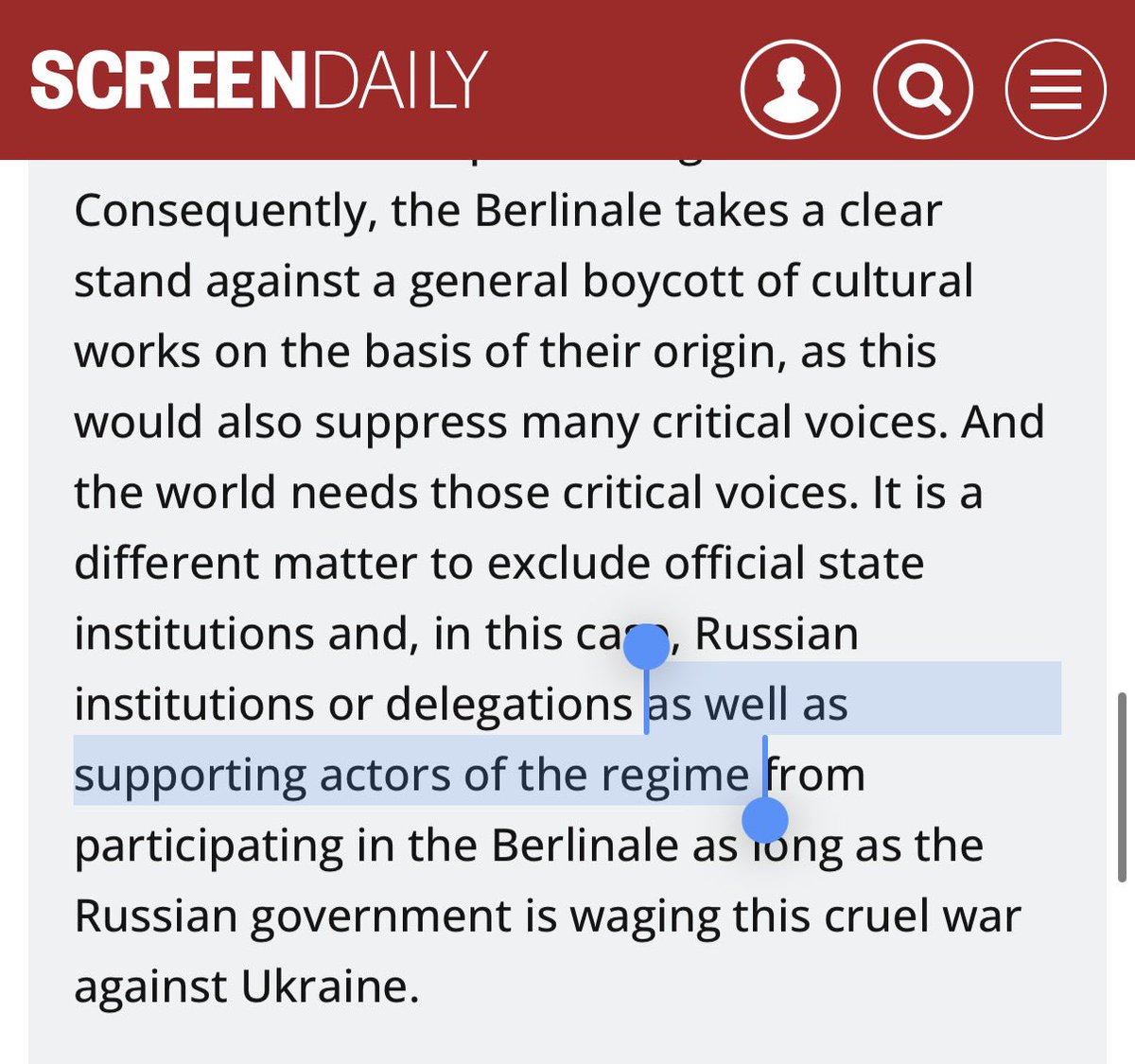 The same degenerate German government “festival” said it was legitimate to exclude any participant if they were deemed to hold views favoring Russia. It’s only when it comes to genocidal “Israel” that politics are suddenly off limits screendaily.com/news/berlinale…