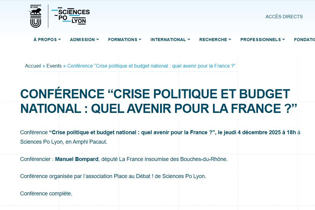 Je ne peux pas donner de conférence à Sciences Po (je n'obtiens jamais les autorisations) malgré mon statut de fonctionnaire CR CNRS (HDR).

Les députés LFIstes Hassan et Bompard peuvent y tenir meeting politique.

Sciences Po est financé par l'Etat à hauteur de 104 millions