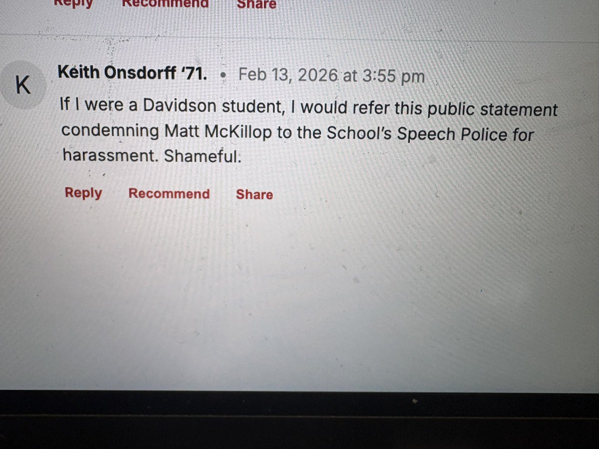 In davidson nc if you criticize the failing basketball coach they try to put you in front of a military tribunal for speech crimes against the basketball team