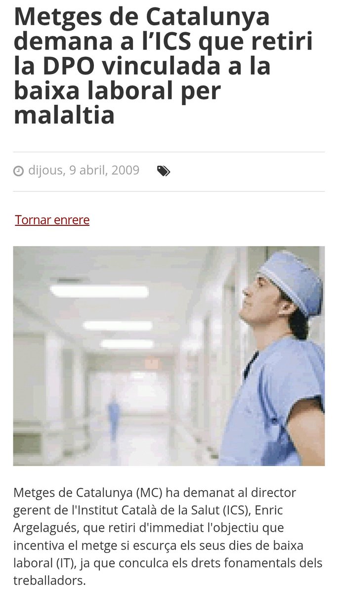 La proposta perversa de premiar econòmicament per escurçar les baixes laborals no és nova.
El 2009 ja ho van intentar, i sabeu qui governava la Generalitat?
El PSC, juntament amb els antics Comuns (ICV) i ERC.
Afortunadament, Metges de Catalunya es van plantar.