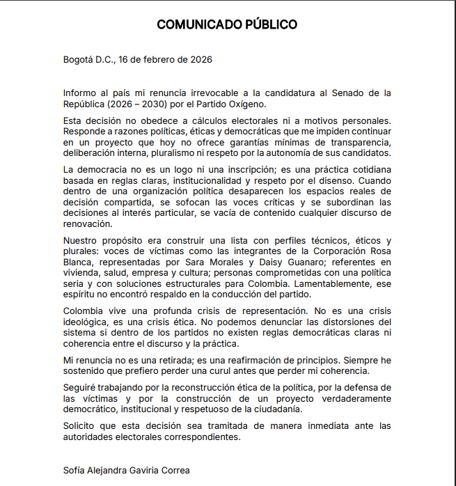 Comparto con ustedes mi carta de renuncia a la candidatura al Senado de la República.
sofiagaviria.com/renuncia-a-mi-…