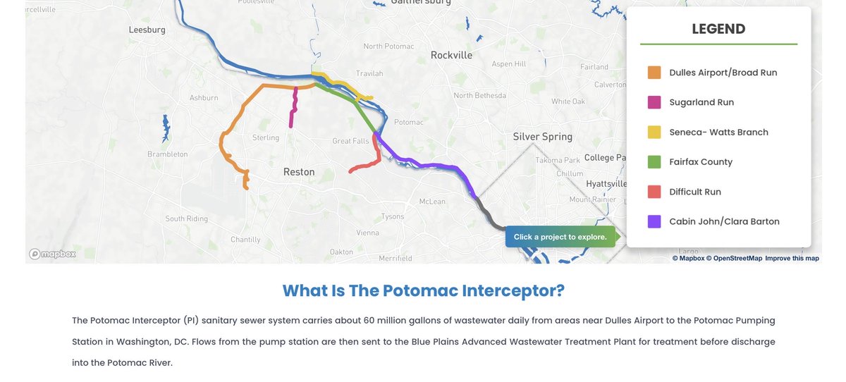DMV residents don’t realize… VAST majority of leaking Potomac Interceptor sewage comes from: VIRGINIA

PI serves Virginia’s Fairfax, Loudoun County, Town of Vienna, Herndon, Dulles Airport and Montgomery County, MD. DC Water is performing rehabilitation of PI

PI was built as a