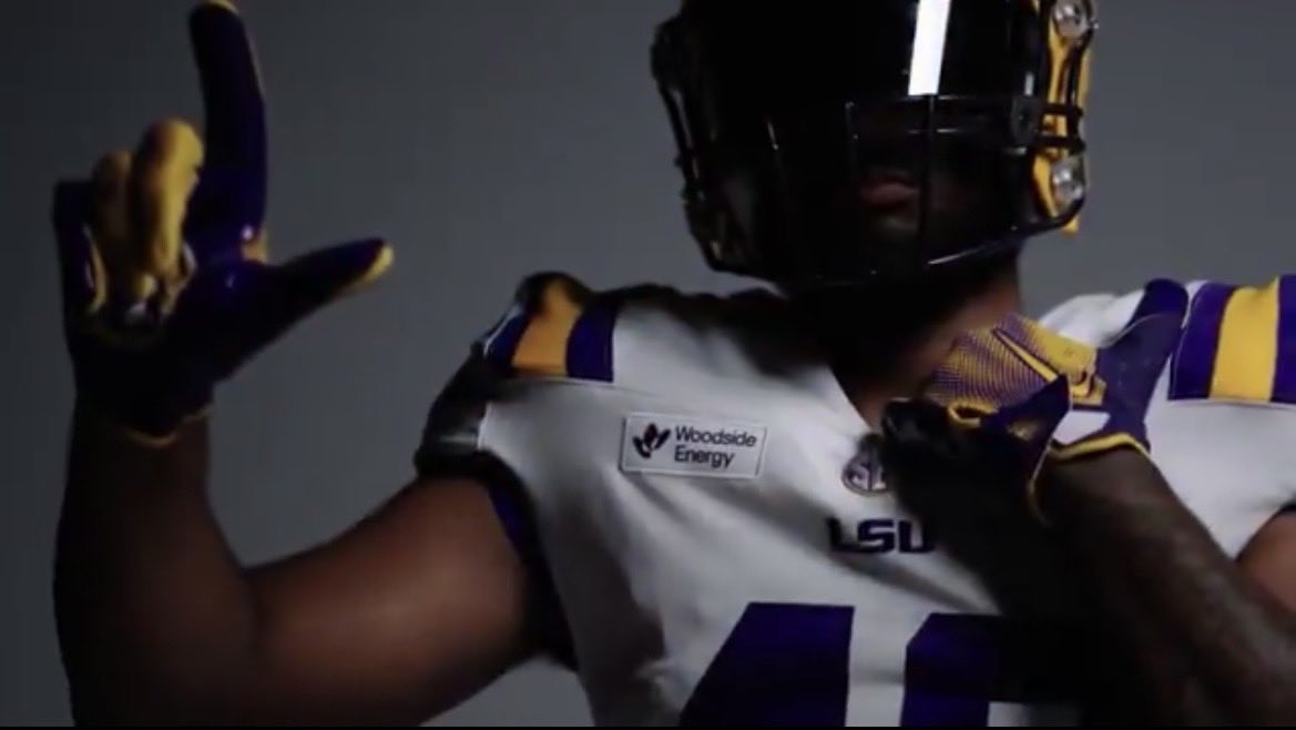 FOS's tweet photo. The first look at LSU's jersey patches, part of a multimillion-dollar deal that will put logos on every LSU jersey for every sport.

(📸 via @whalexander_) https://t.co/sZz6cwO9vx
