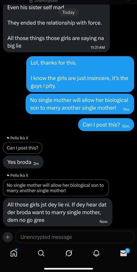 odunayo_owo's tweet image. This DM was from last year. 

A single mother will run mad if she hear that her son wants to marry a single mother.

Single mothers know you have to be unfortunate, a simp and a low standard man for you to say you want to join another man’s family instead of starting your own.

I