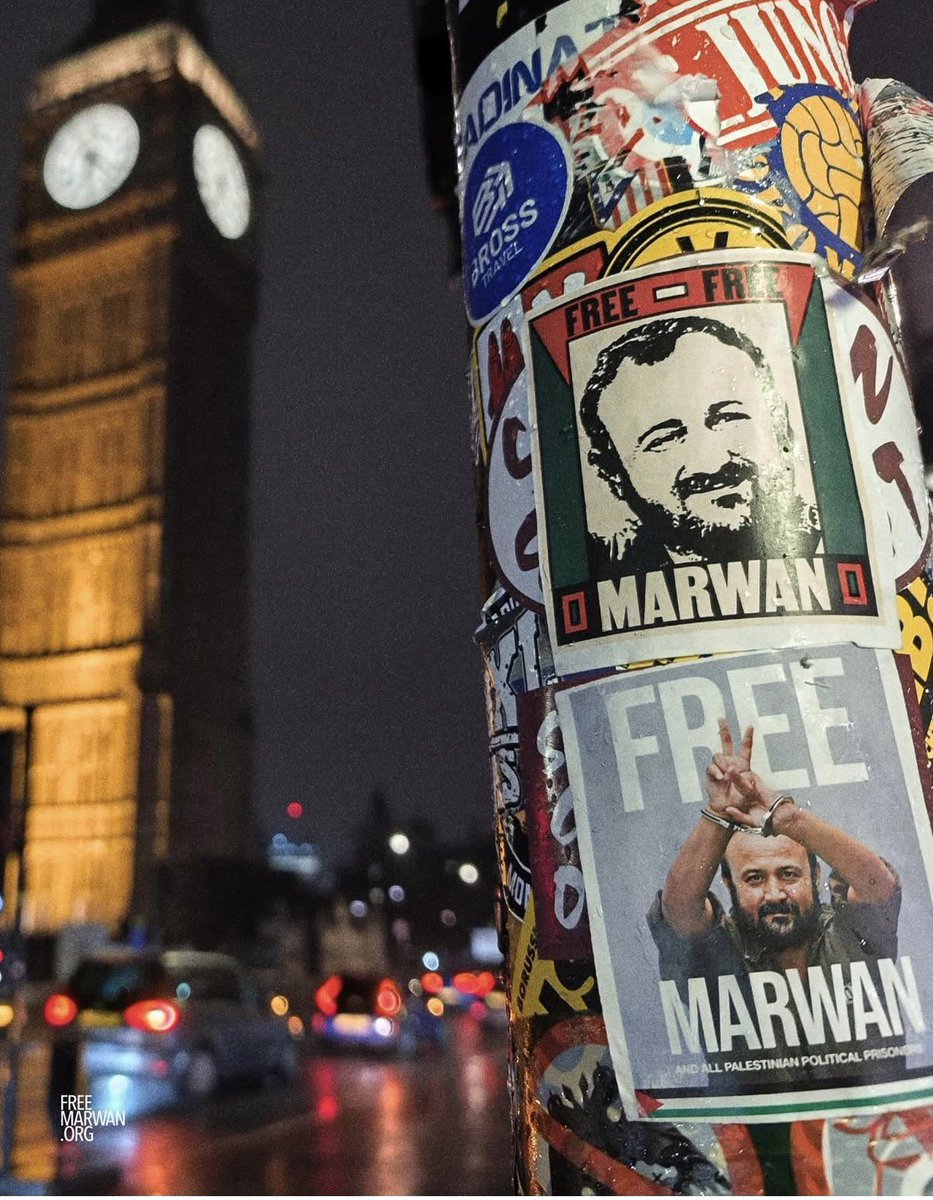 Pro-Pals are putting up stickers of convicted terrorist Marwan Barghouti all around London. He is serving life sentences in prison for the murder of five civilians including a Greek Orthodox monk. But to them he’s a hero. Gross.