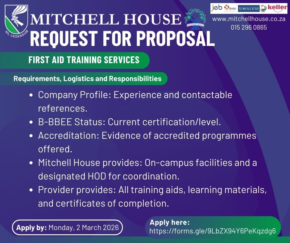 Calling all Accredited First Aid Training Service Providers!

We are inviting proposals for Levels 1 - 3 First Aid training. 

Deadline: Monday, 2 March 2026

Submit your proposal here: forms.gle/9LbZX94Y6PeKqz…

#MitchellHouse 
#GrowingPeopleOfSignificance