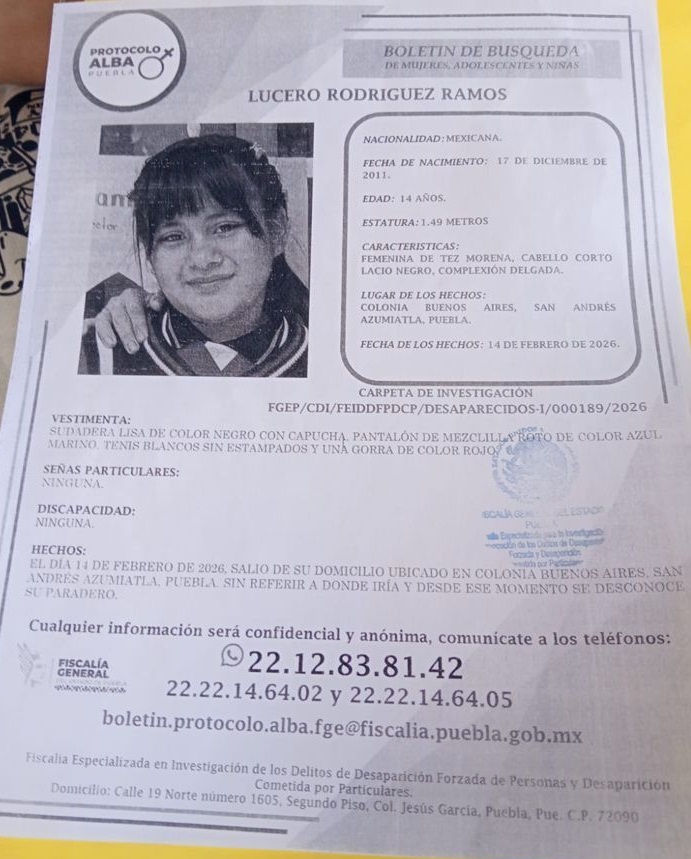 Las desapariciones en México no son cifras, sino familias que buscan nombres y sobre todo #justicia. Es necesario que las instituciones puedan estar a la altura de los reclamos sociales, con respuestas contundentes. Hoy la familia de #Lucero pide al <a href="/Gob_Puebla/">Gobierno de Puebla</a>, <a href="/armentapuebla_/">Alejandro Armenta</a> y